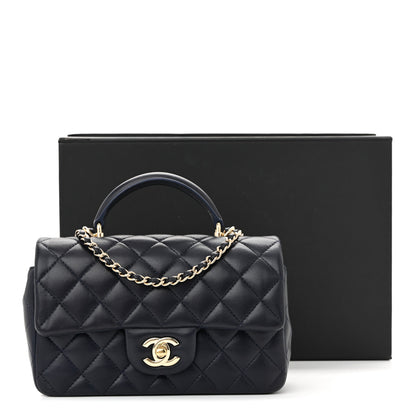 Chanel Lambskin Quilted Mini Top Handle Rectangular Flap Navy Blue 12 of 12