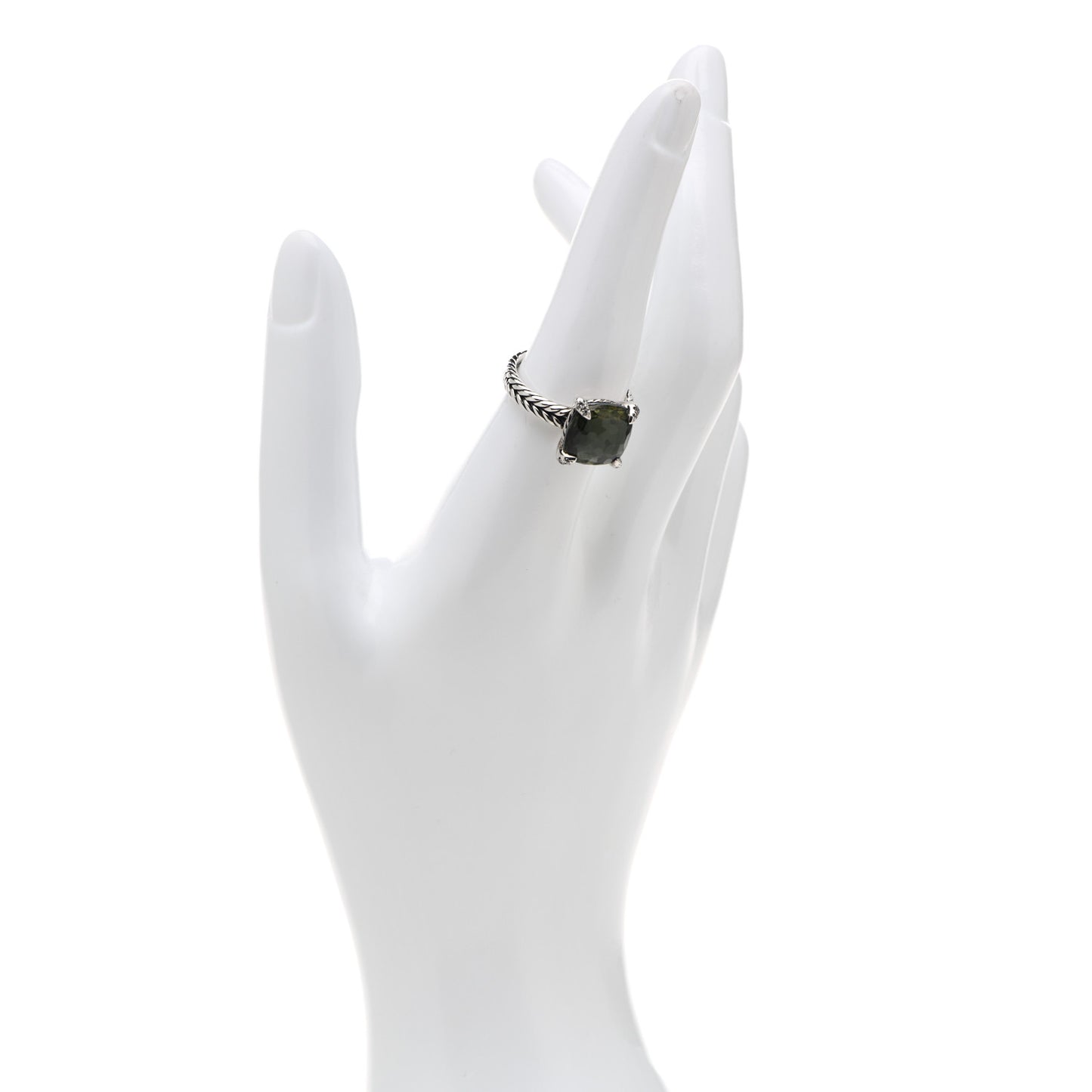 Sterling Silver Diamond Green Orchid 11mm Chatelaine Ring 57 8