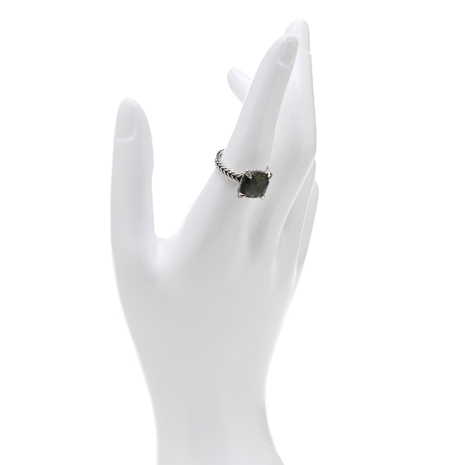 David Yurman Sterling Silver Diamond Green Orchid 11mm Chatelaine Ring 57 8 2 of 5