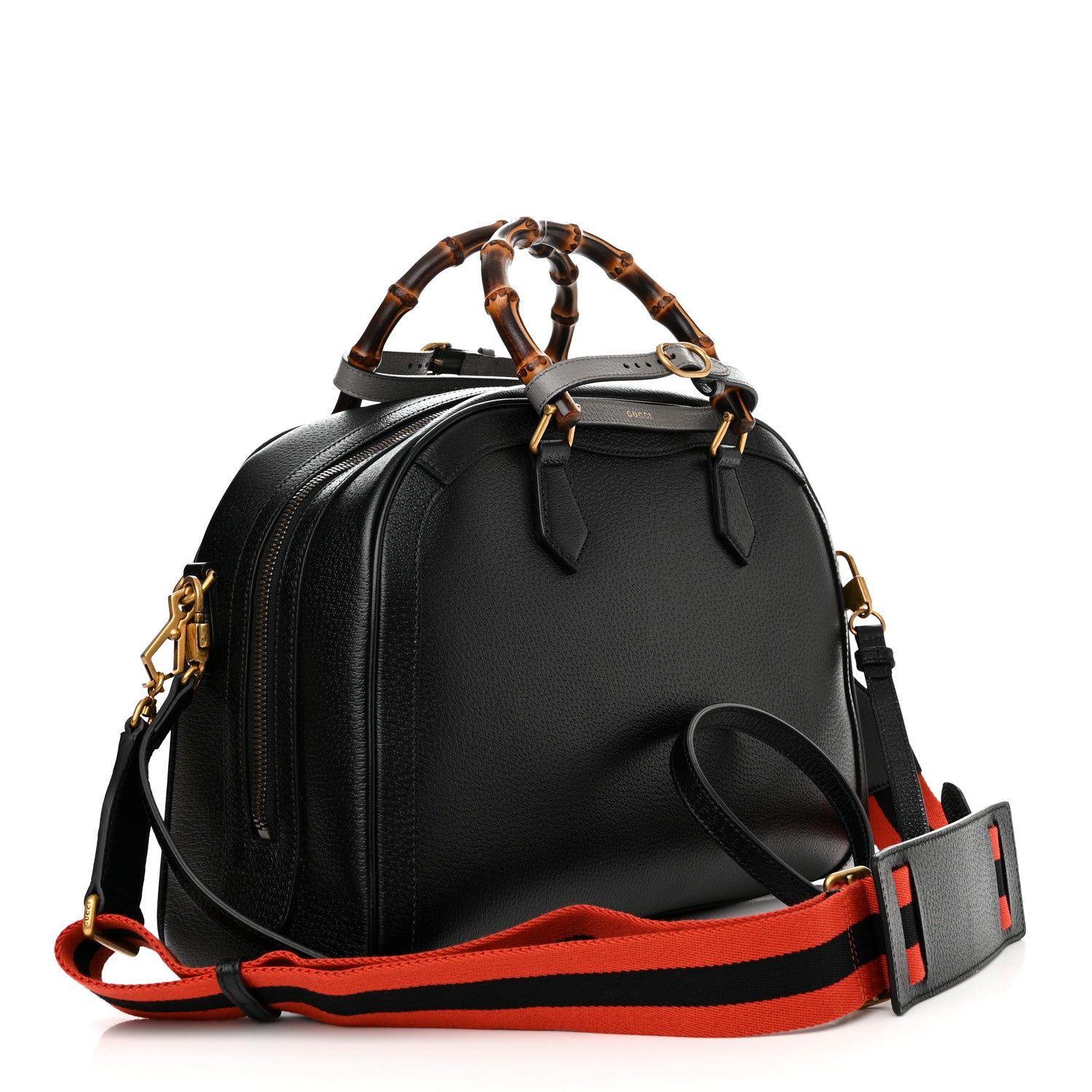Gucci Textured Dollar Calfskin Web Large Diana Duffle Bag Black Dusty Grey 3 of 10