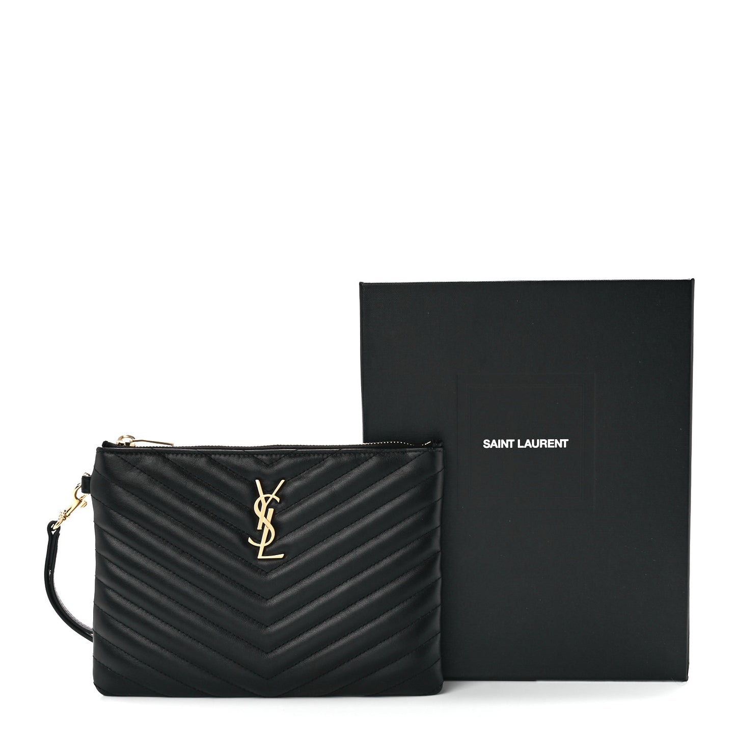 Calfskin Matelasse Chevron Monogram A5 Wristlet Black