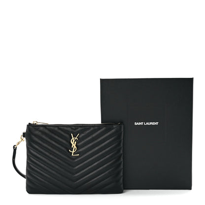 Saint Laurent Calfskin Matelasse Chevron Monogram A5 Wristlet Black 13 of 13