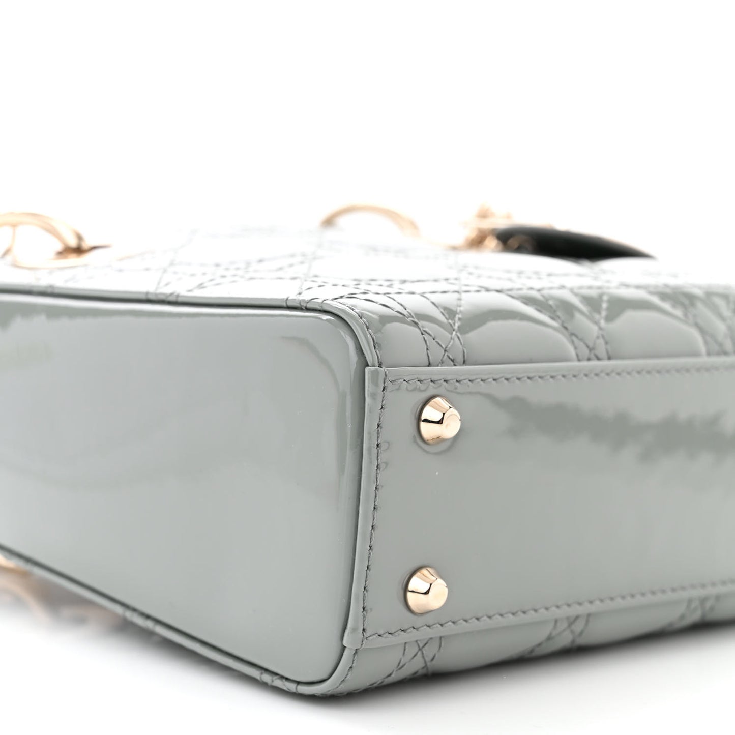 Patent Cannage Mini Lady Dior Grey Stone