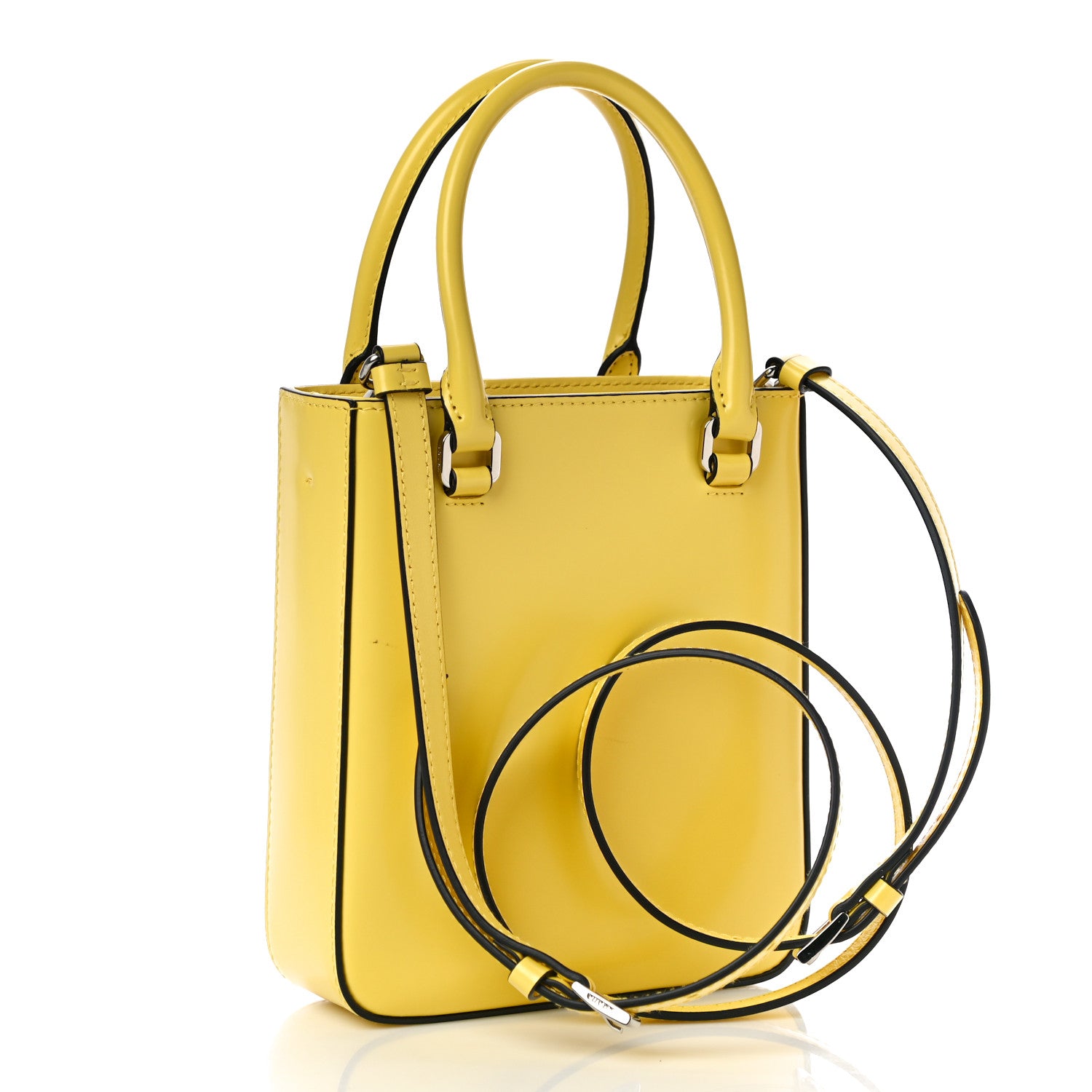 Prada Spazzolato Metal Triangle Logo Small Double Handle Crossbody Tote Giallo Black 3 of 10