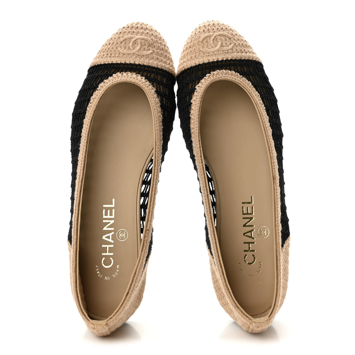 Chanel Raffia Cap Toe Ballerina Flats 38 Black Beige 2 of 10