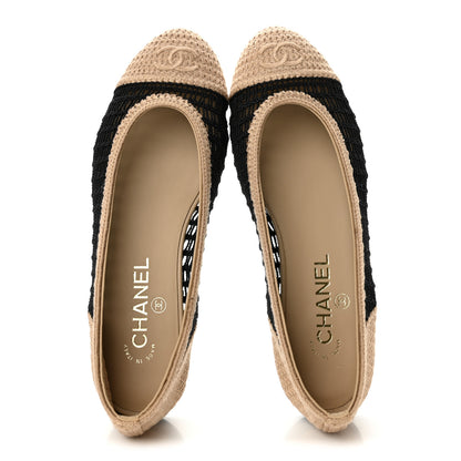 Chanel Raffia Cap Toe Ballerina Flats 38 Black Beige 2 of 10