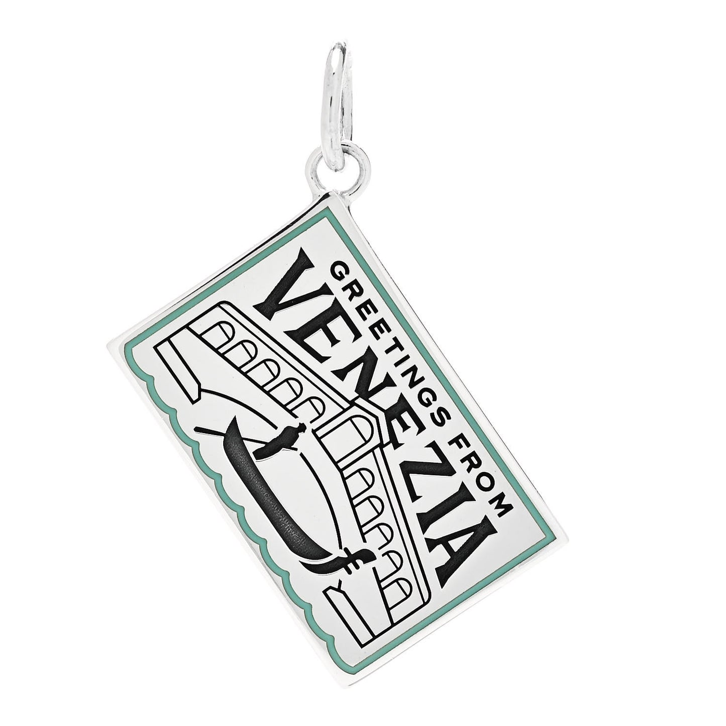Sterling Silver Enamel Venezia Postcard Charm Blue
