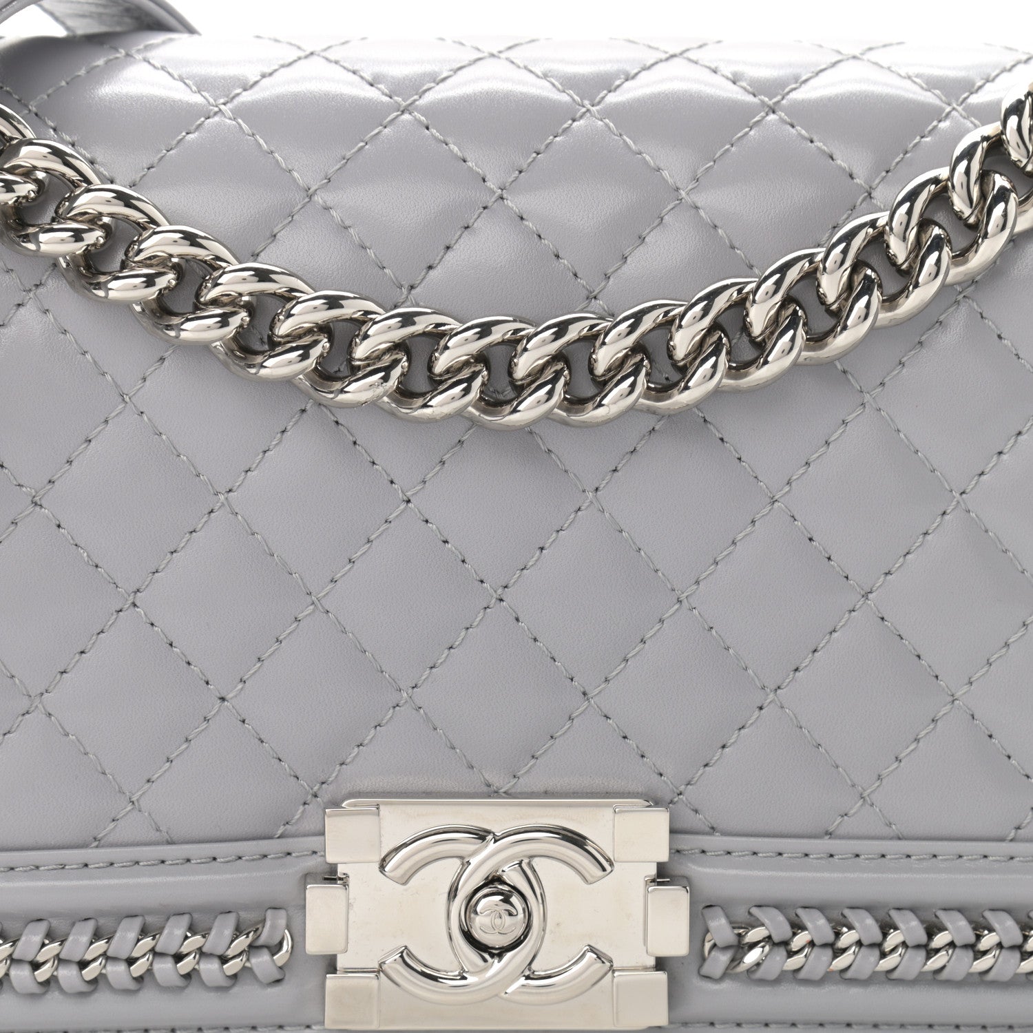 Chanel Iridescent Lambskin Quilted Medium Chain Around Boy Flap Grey 8 of 10