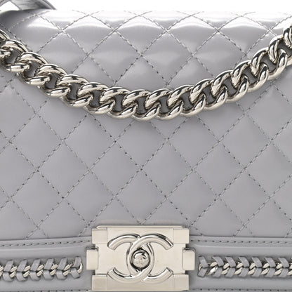 Chanel Iridescent Lambskin Quilted Medium Chain Around Boy Flap Grey 8 of 10