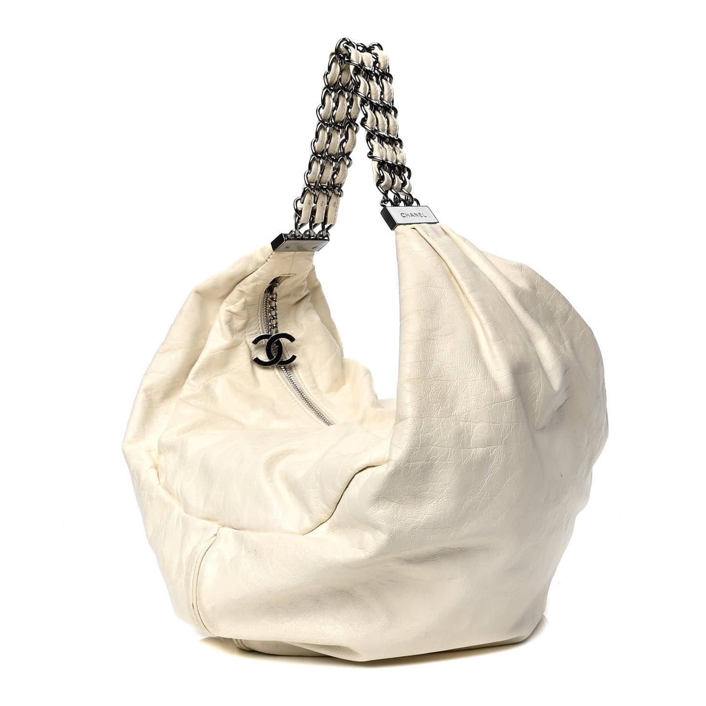 Lambskin Mini Rock and Chain Hobo White