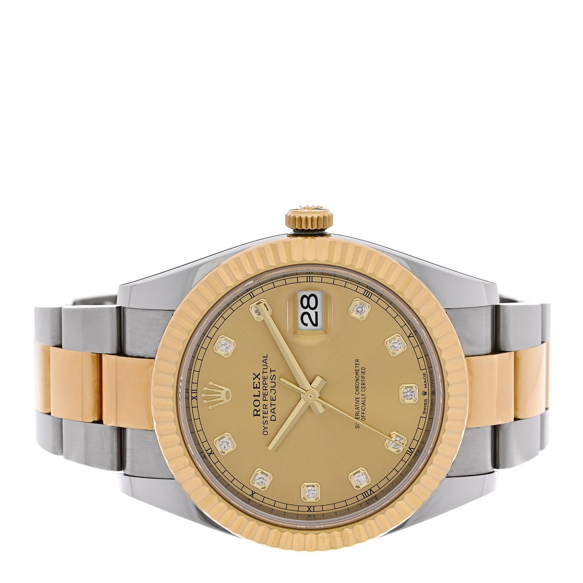 Stainless Steel 18K Yellow Gold Diamond 41mm Oyster Perpetual Datejust Watch Champagne 126333