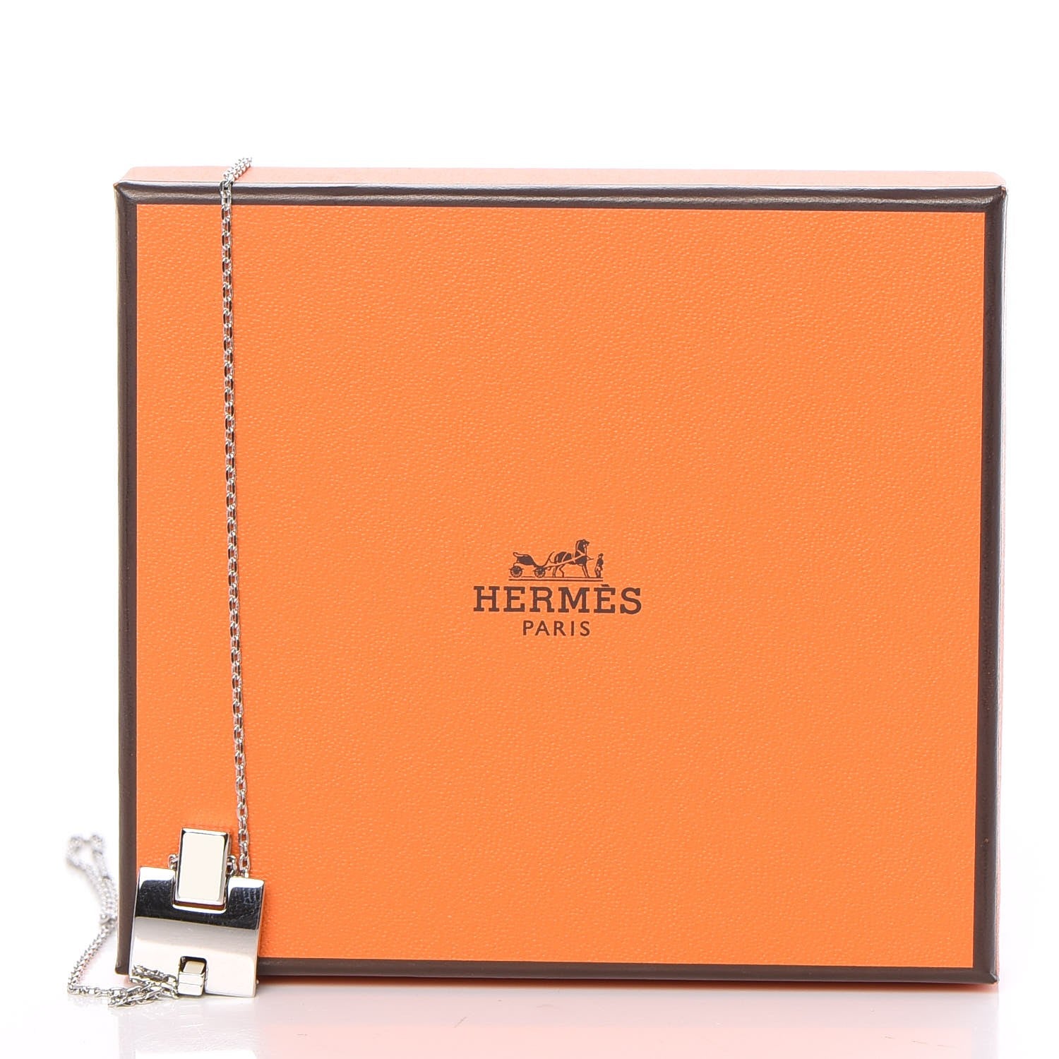 Hermes Lacquered Palladium Eileen Pendant Necklace Blanc White 7 of 7