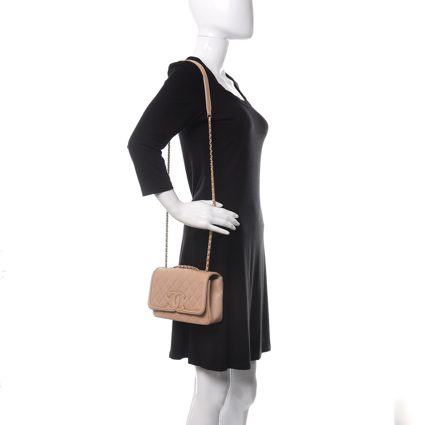 Caviar Quilted Small CC Filigree Flap Beige