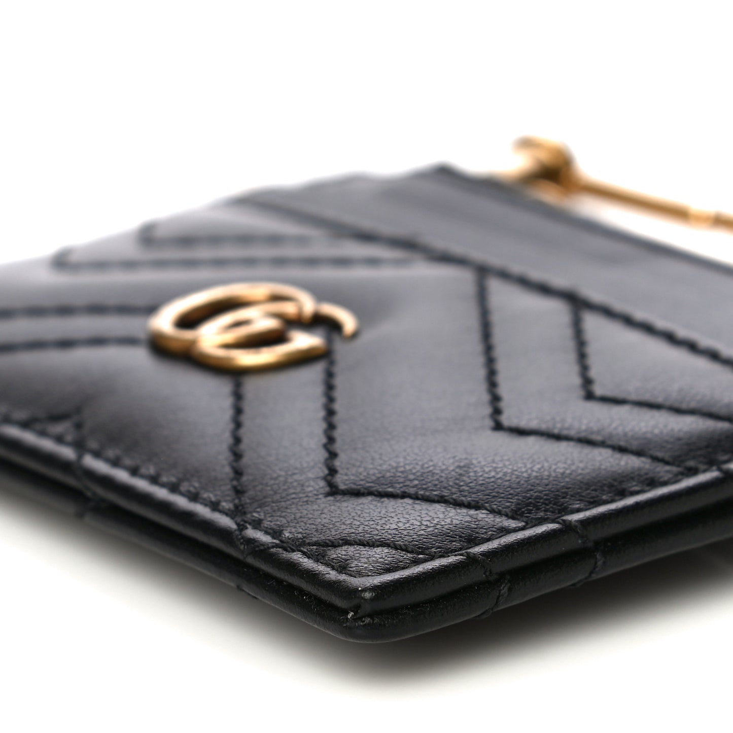 Calfskin Matelasse Chevron GG Marmont Key Case Card Holder Black