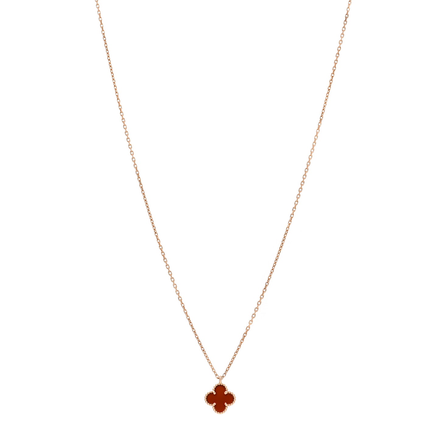 18K Rose Gold Carnelian Sweet Alhambra Pendant Necklace