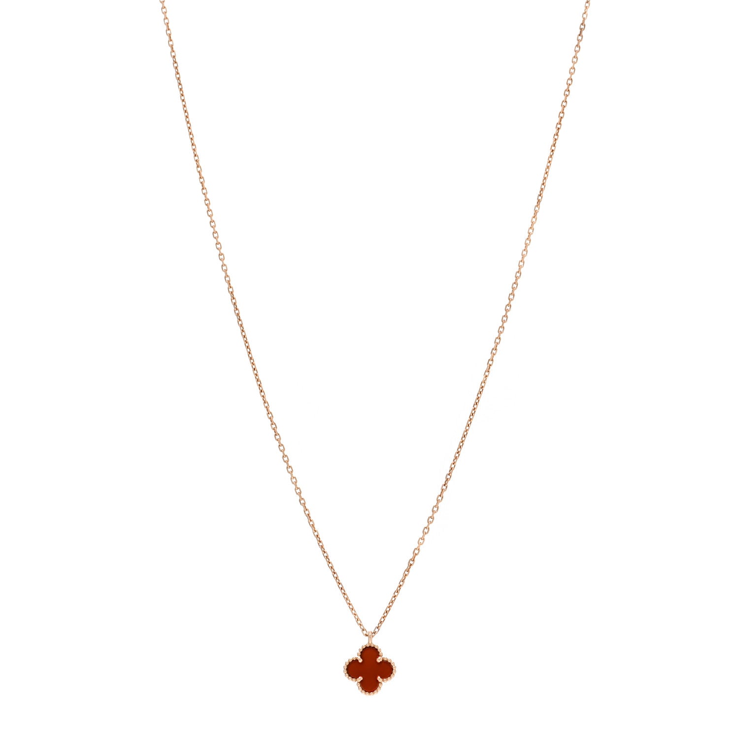 Van Cleef & Arpels 18K Rose Gold Carnelian Sweet Alhambra Pendant Necklace 1 of 5
