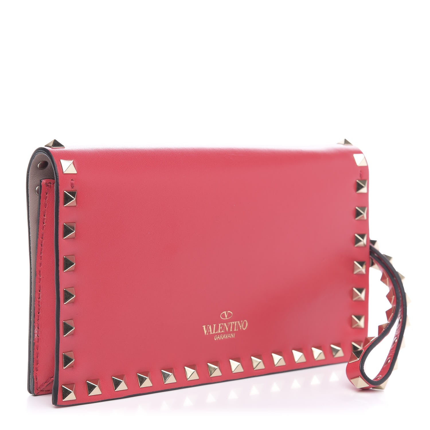 Valentino Garavani Nappa Small Rockstud Wristlet Clutch Fragola 3 of 9