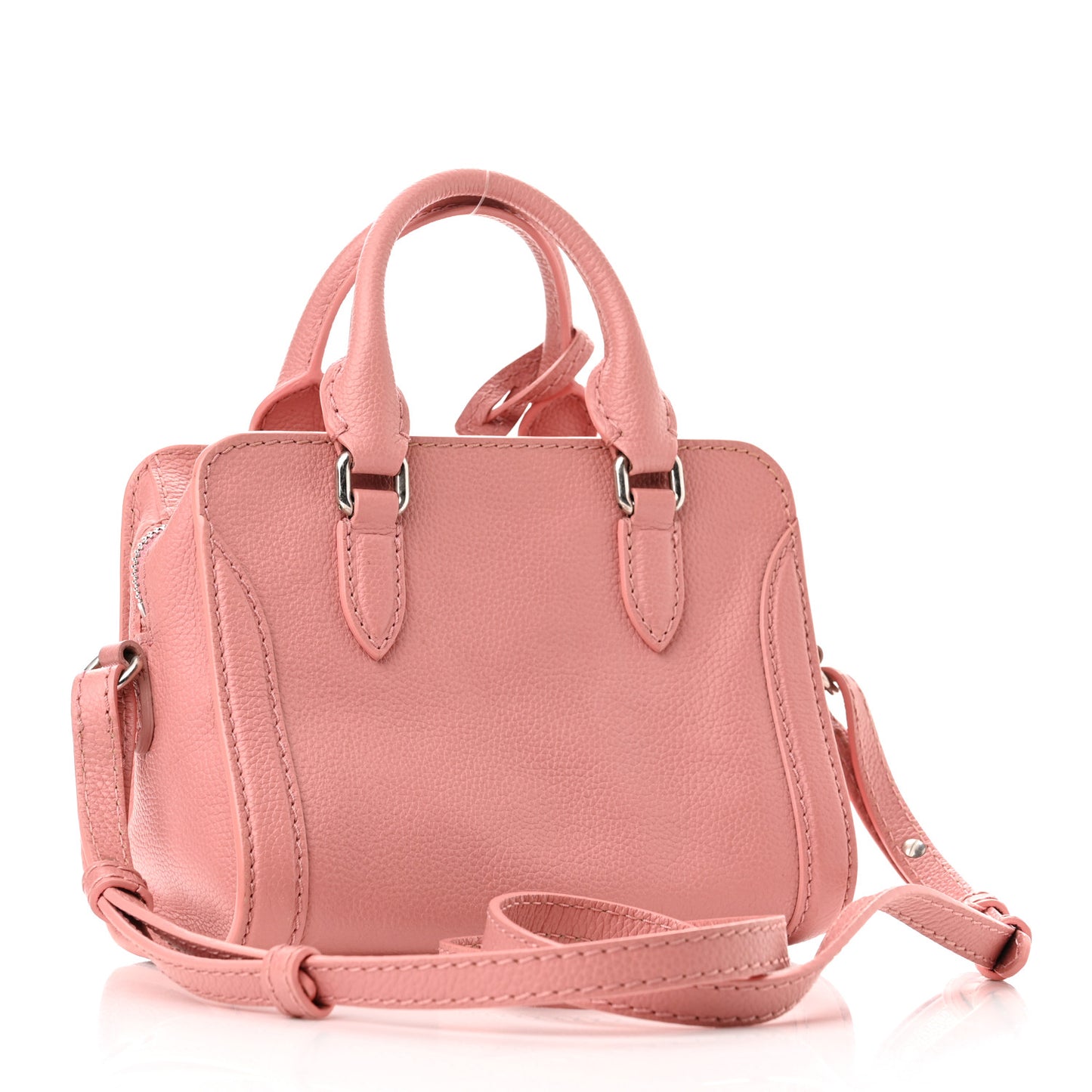 Pebbled Calfskin Mini Skull Padlock Zip Around Tote Petal