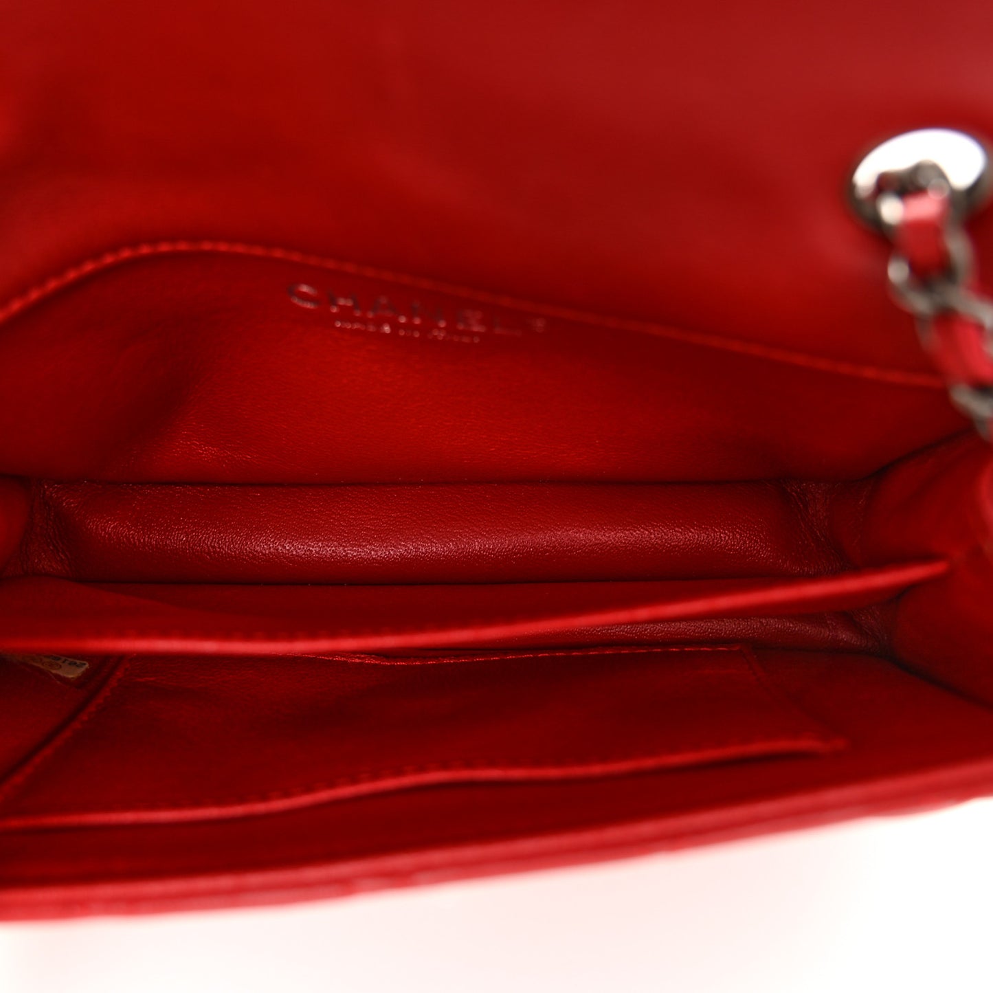 Lambskin Quilted Extra Mini Rectangular Flap Red