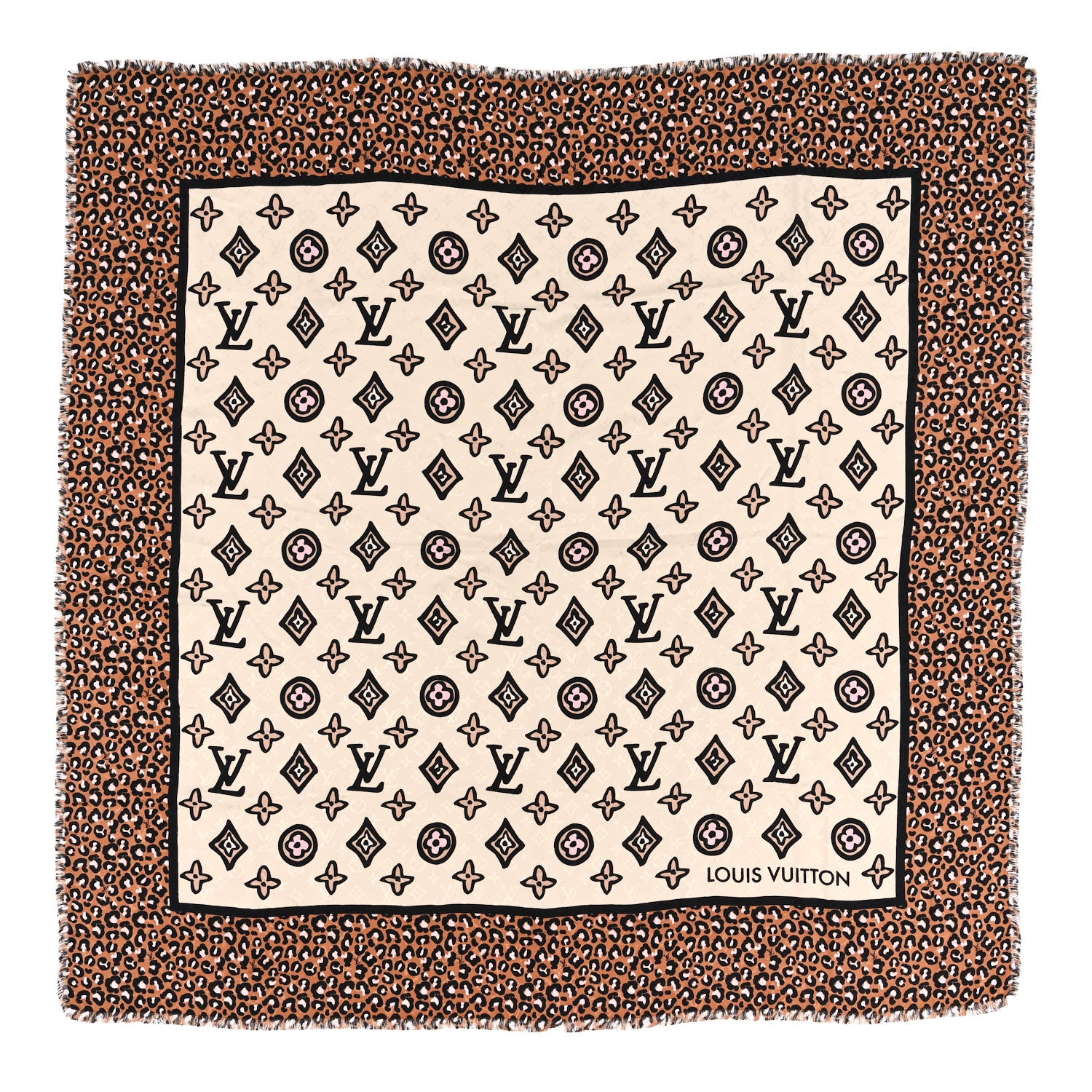 Louis Vuitton Silk Wool Wild At Heart Shawl Caramel Creme Black 1 of 4