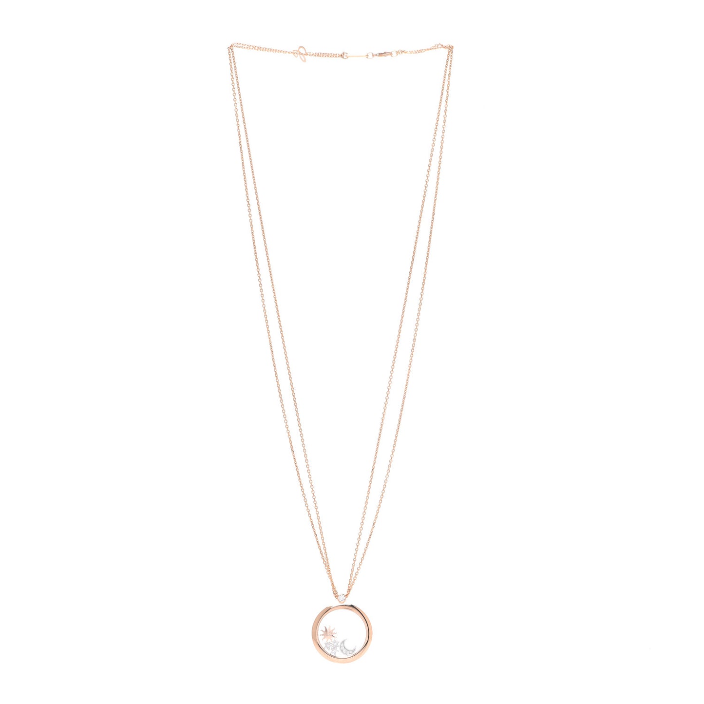 18K Rose White Gold Diamond Happy Diamond Sun Moon Stars Double Chain Pendant Necklace
