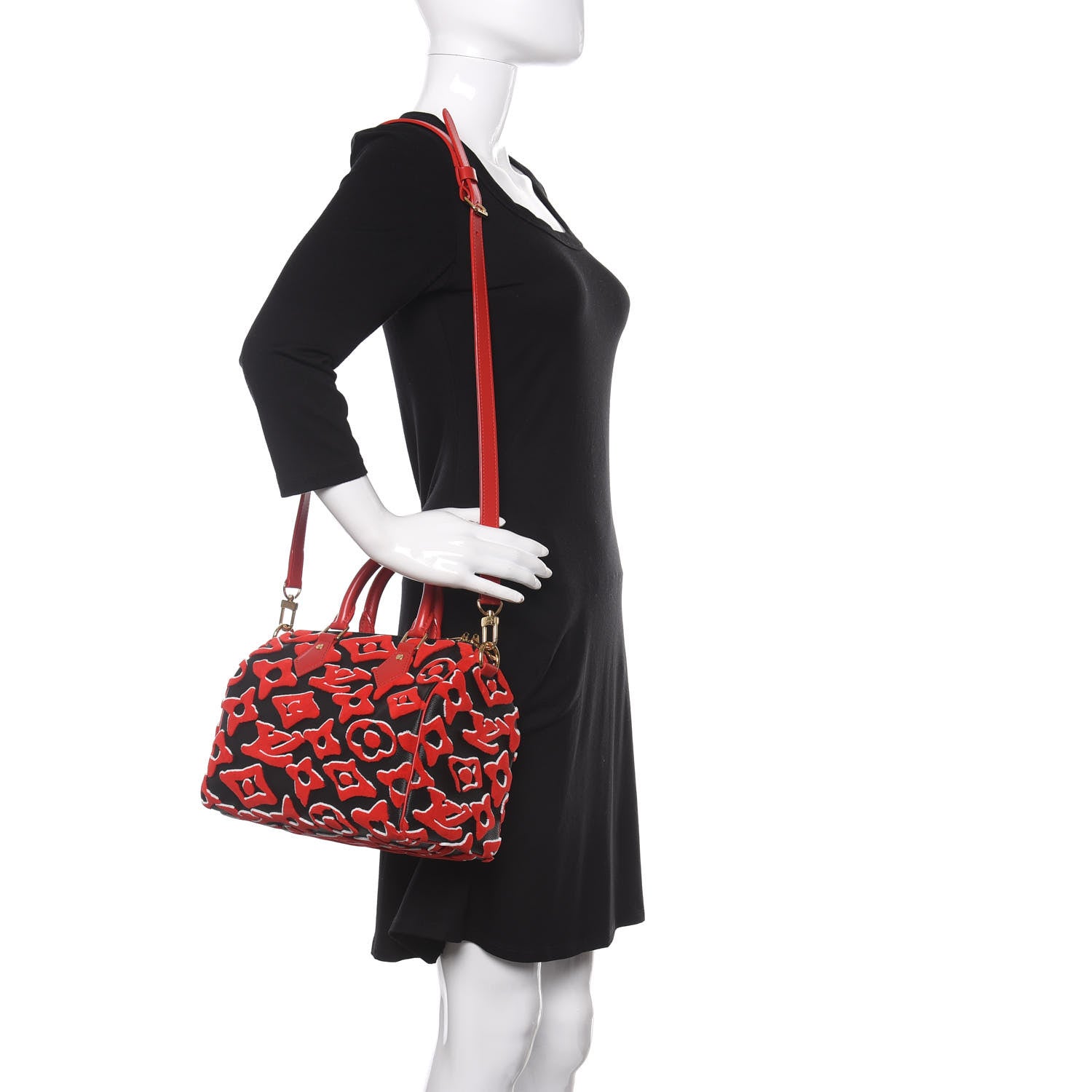 Louis Vuitton X UF Tufted Monogram Speedy Bandouliere 25 Black Red 2 of 12