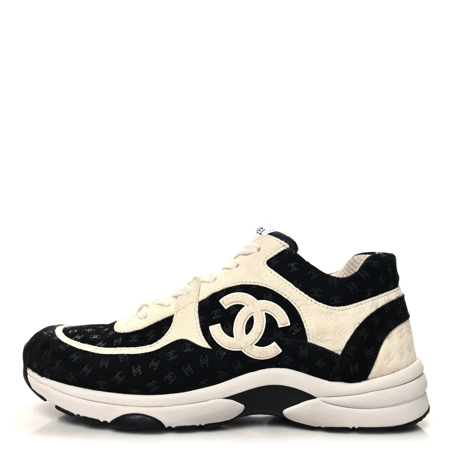 Chanel Nylon Suede Calfskin Printed CC Sneakers 41 White Black 1 of 8