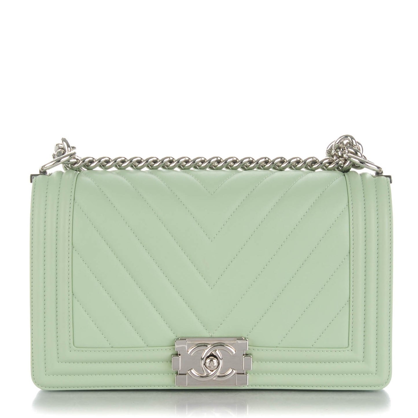 Calfskin Chevron Quilted Medium Boy Flap Light Green