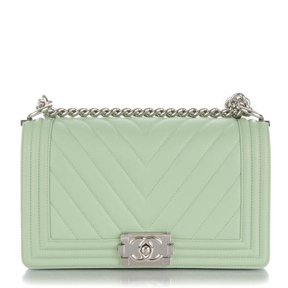 Chanel Calfskin Chevron Quilted Medium Boy Flap Light Green 1 of 7