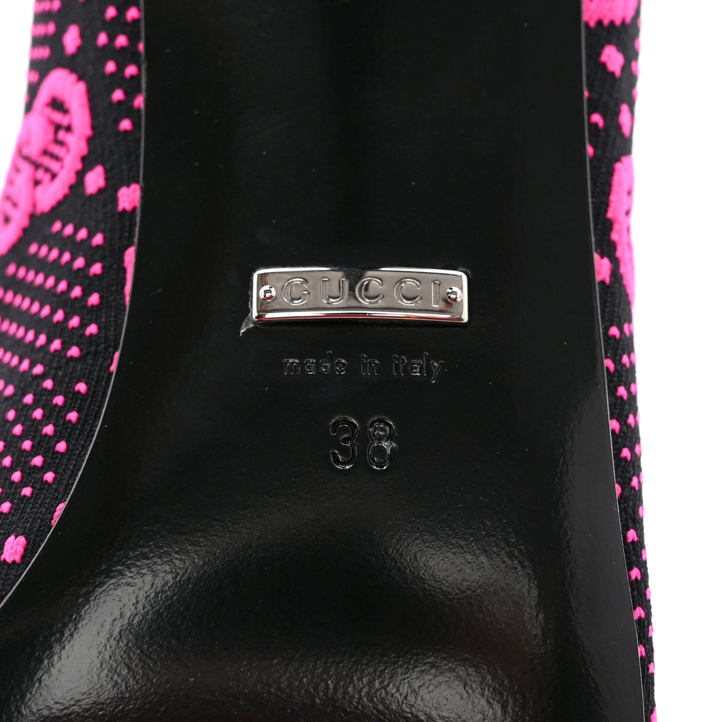 Technical Jersey Knit GG Monogram Square G 75mm Ankle Boots 38 Black Neon Fucsia