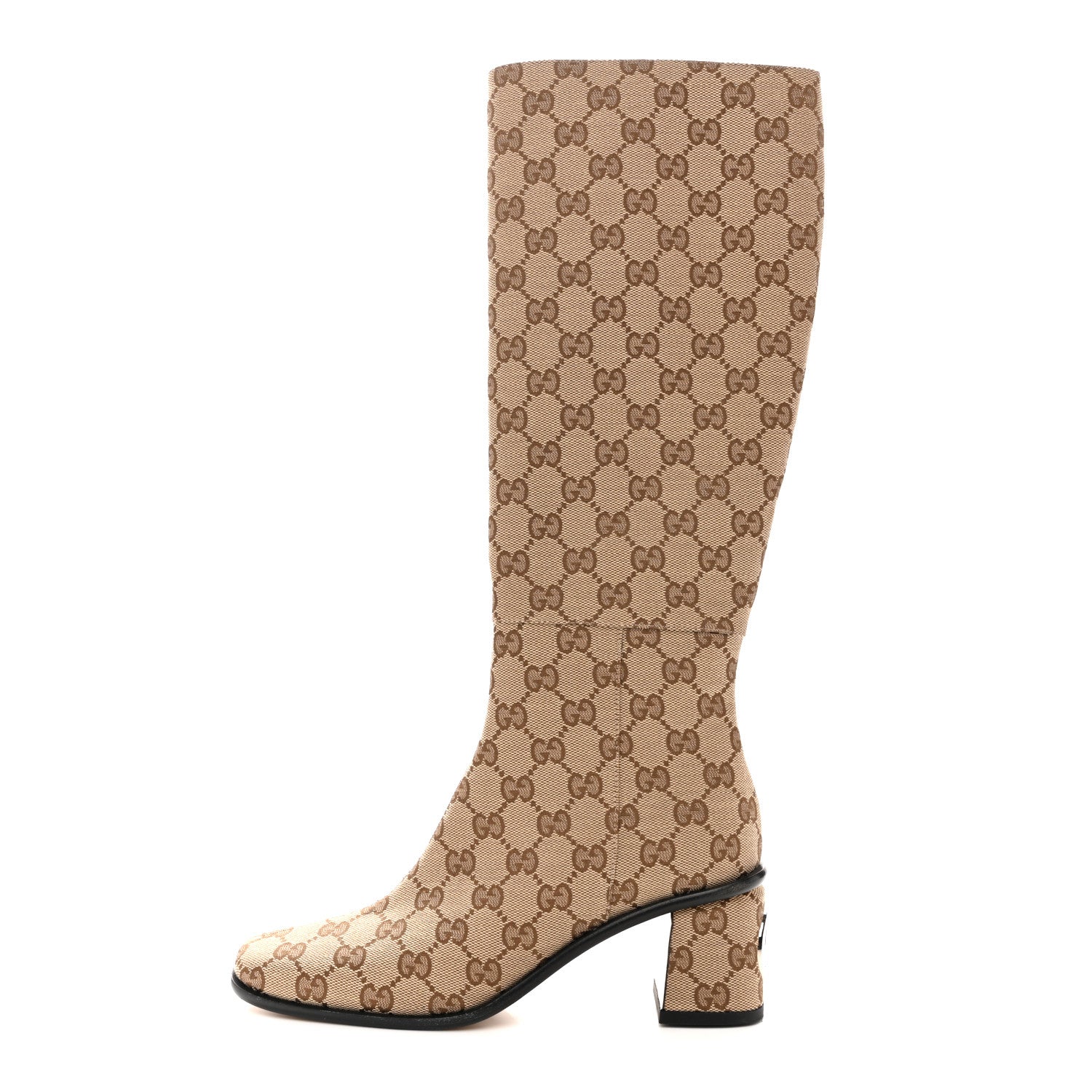Gucci GG Supreme Knee High Boots 35 Beige Ebony New Acero 1849982
