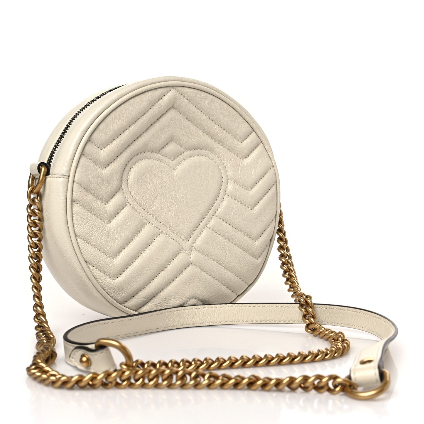 Calfskin Matelasse Mini GG Marmont Round Shoulder Bag White