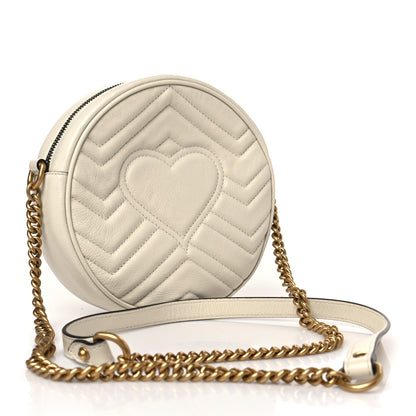 Gucci Calfskin Matelasse Mini GG Marmont Round Shoulder Bag White 3 of 9