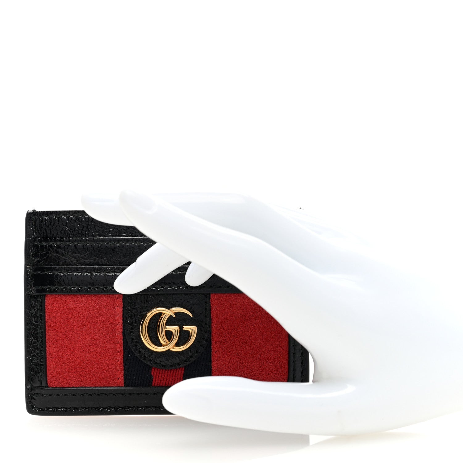 Gucci Suede Patent Ophidia Card Holder Hibiscus Red Black 2 of 6