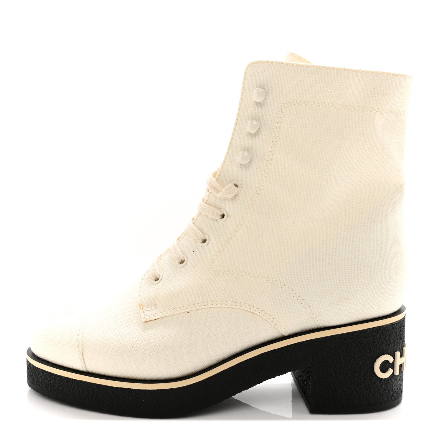 Chanel Fabric CC Lace Up Boots 41 White 1 of 15