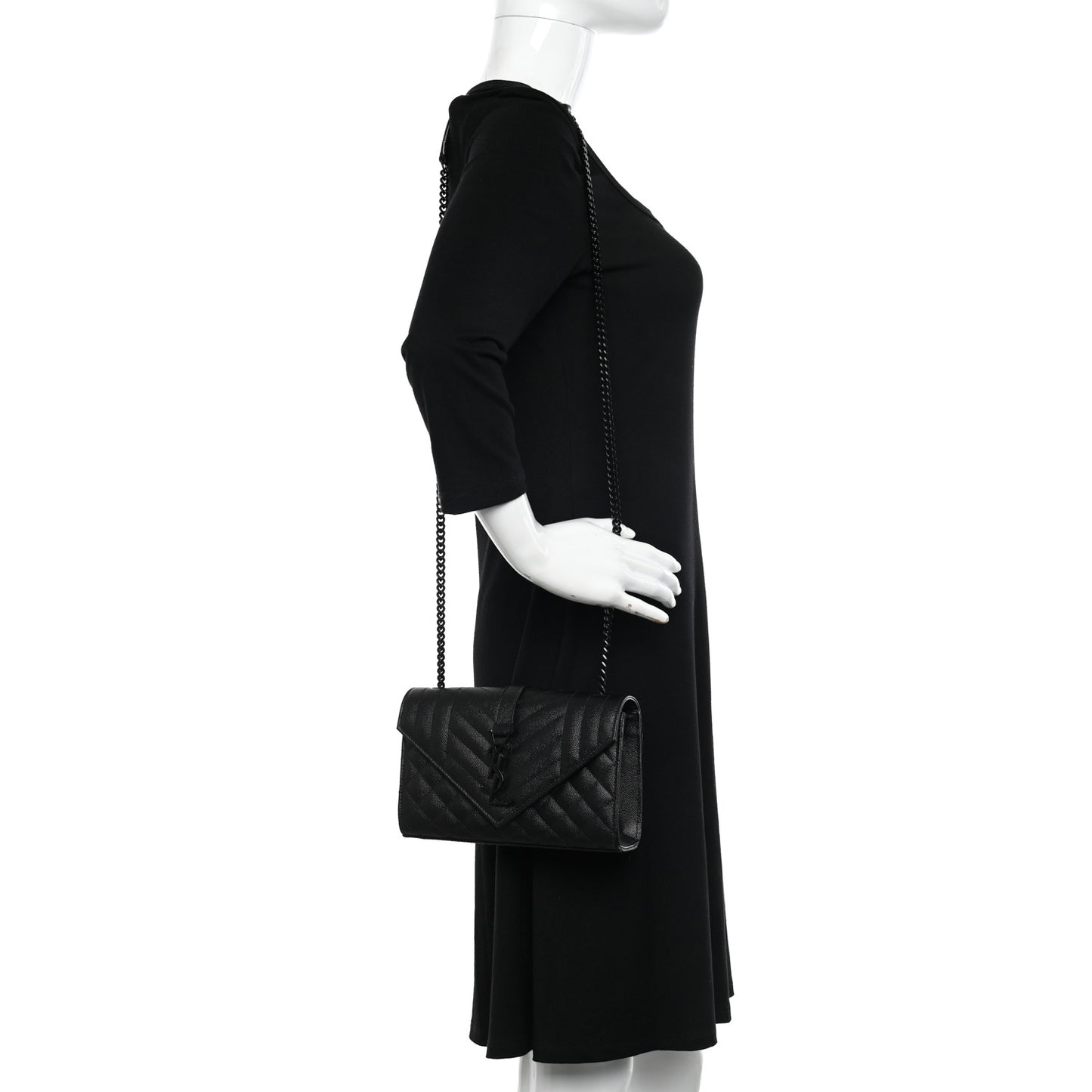 Grain De Poudre Textured Mixed Matelasse Triquilt Small Monogram Monochrome Satchel Black