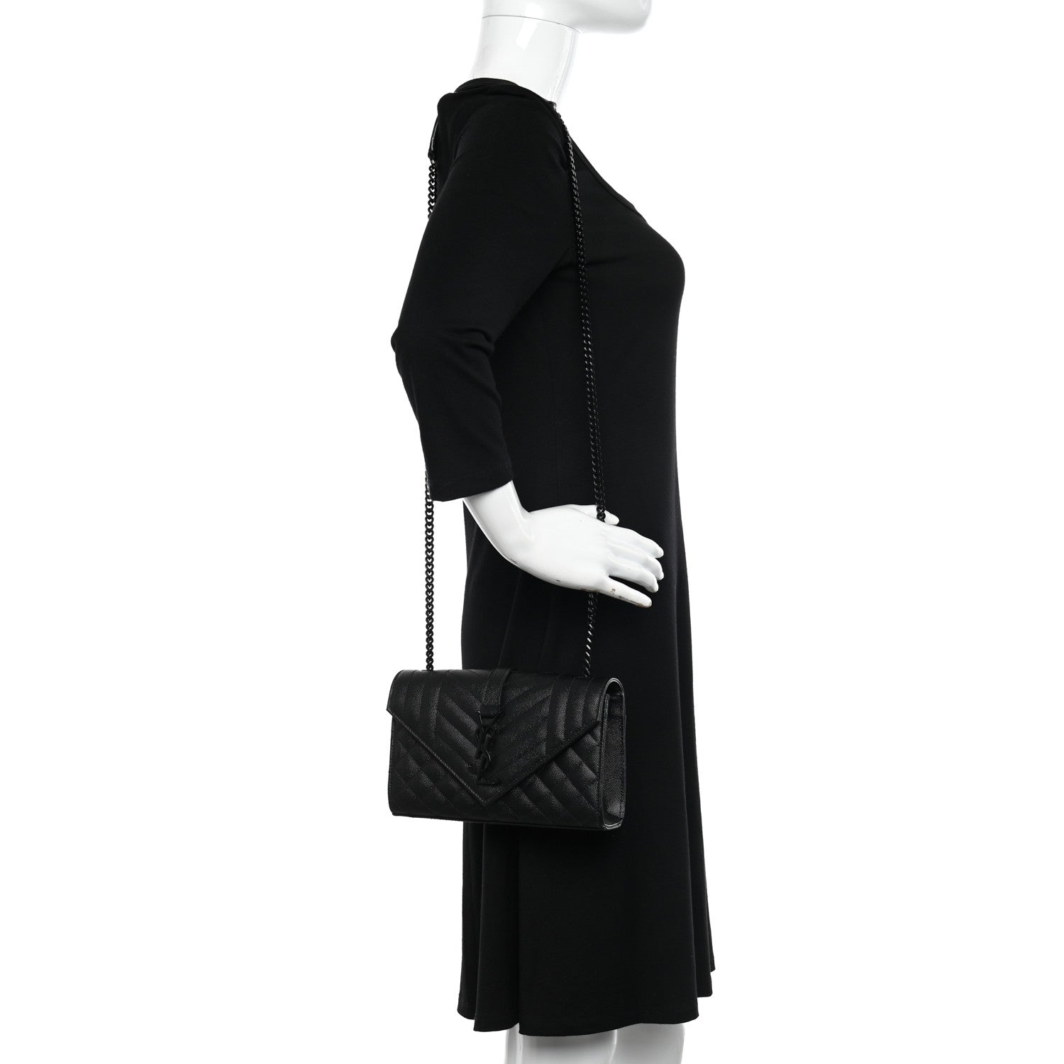 Saint Laurent Grain De Poudre Textured Mixed Matelasse Triquilt Small Monogram Monochrome Satchel Black 2 of 9