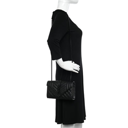 Saint Laurent Grain De Poudre Textured Mixed Matelasse Triquilt Small Monogram Monochrome Satchel Black 2 of 9