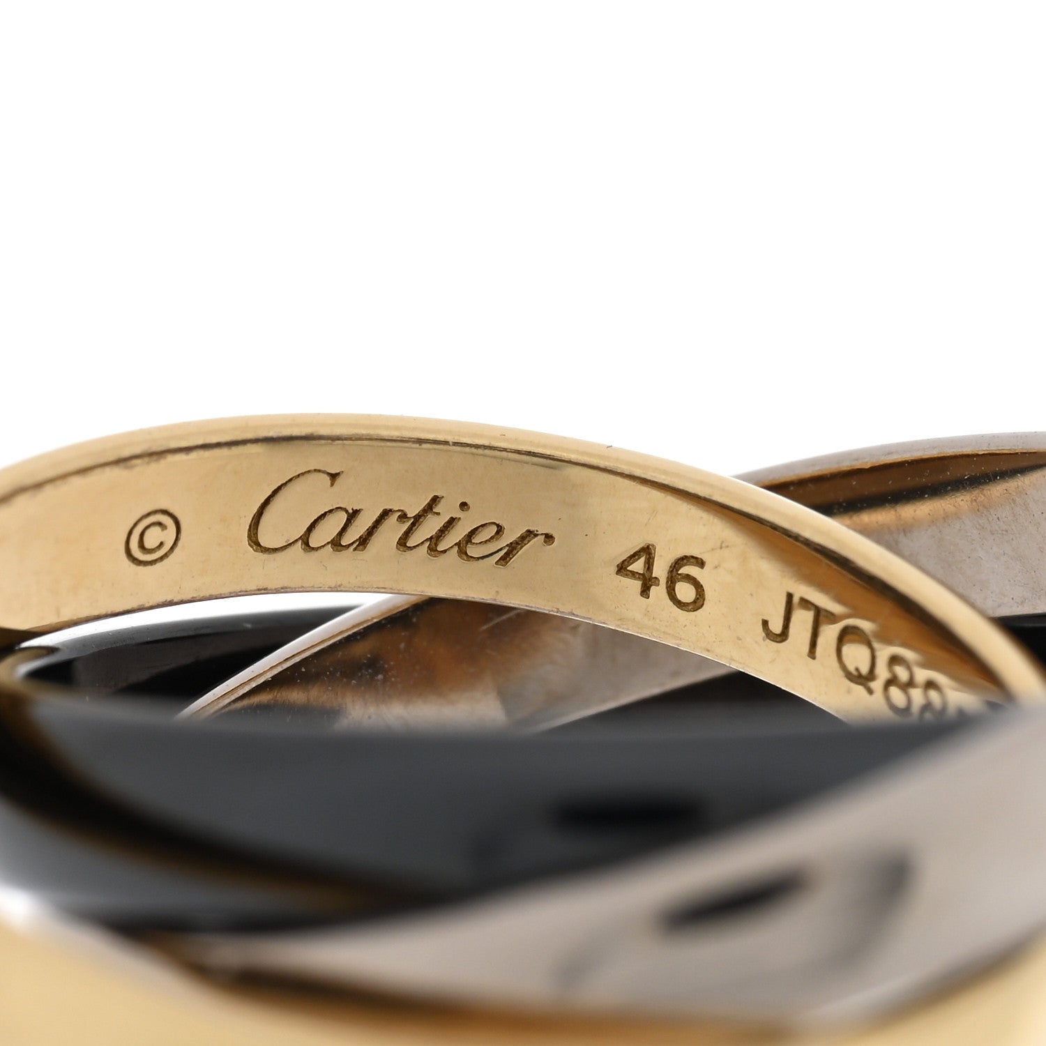 Cartier 18K White Yellow Gold Black Ceramic Trinity Ring 46 3.75 4 of 4