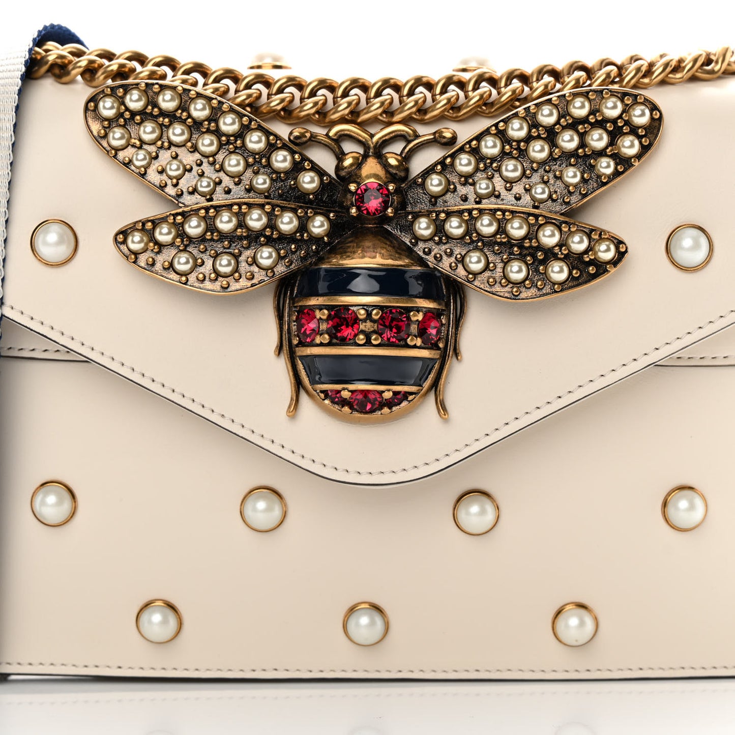 Nappa Pearl Studded Mini Queen Margaret Broadway Shoulder Bag Mystic White