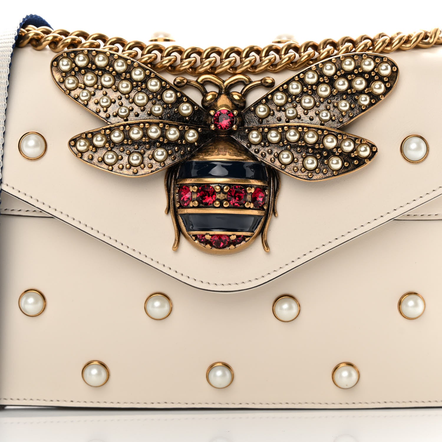 Gucci Nappa Pearl Studded Mini Queen Margaret Broadway Shoulder Bag Mystic White 8 of 14