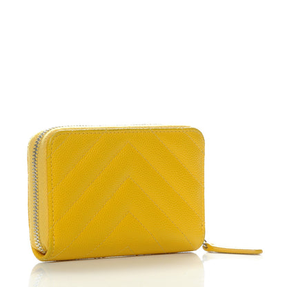 Chanel Caviar Chevron Quilted Zip Coin Purse Yellow 3 of 8