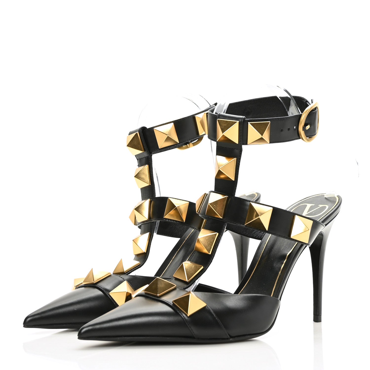 Valentino Garavani Calfskin Roman Stud Ankle Strap 100mm Pumps 37.5 Black 3 of 8