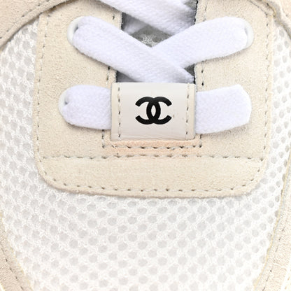Chanel Mesh Suede Calfskin Grained Calfskin Womens CC Sneakers 37.5 White Black 9 of 10