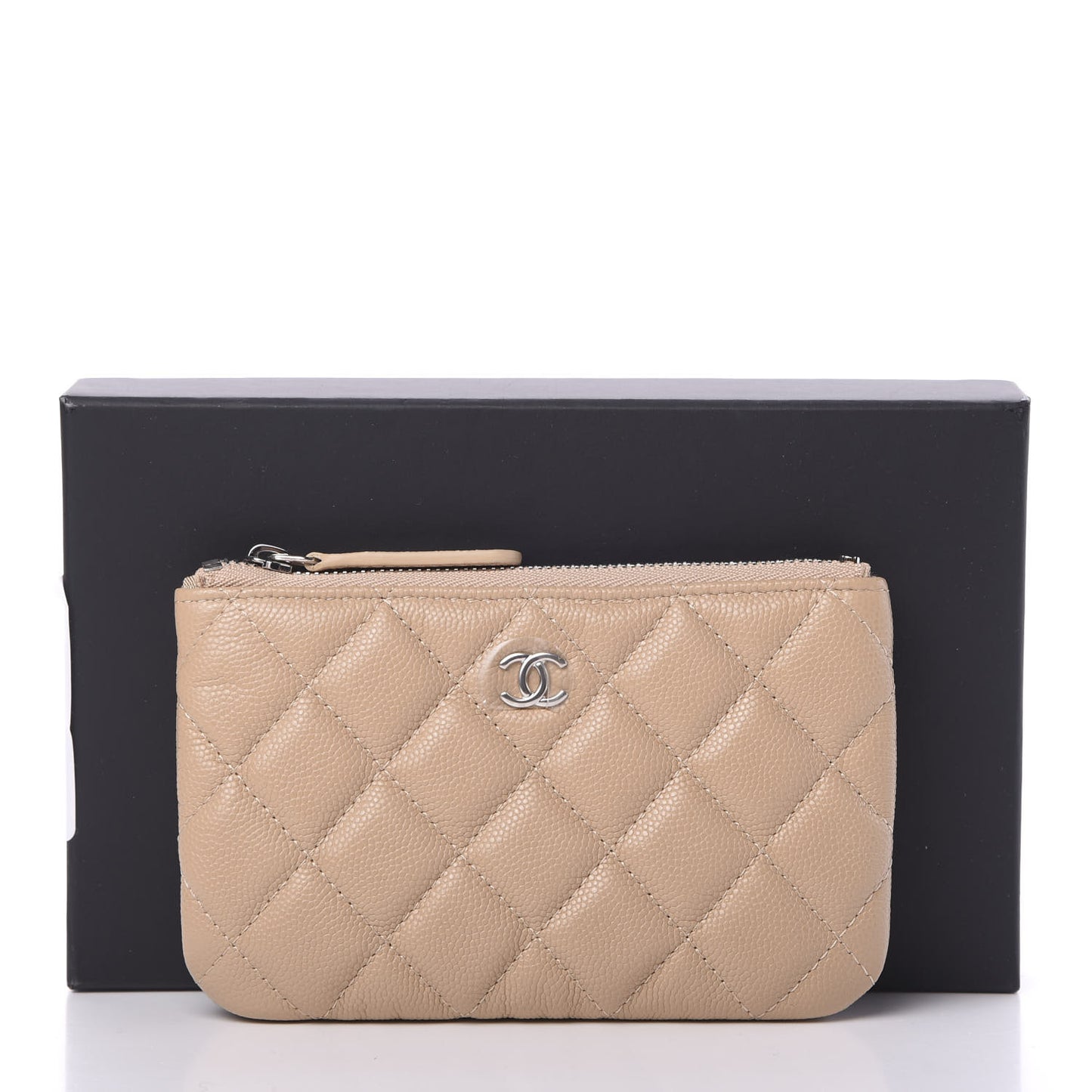 Caviar Quilted Small Cosmetic Case Beige