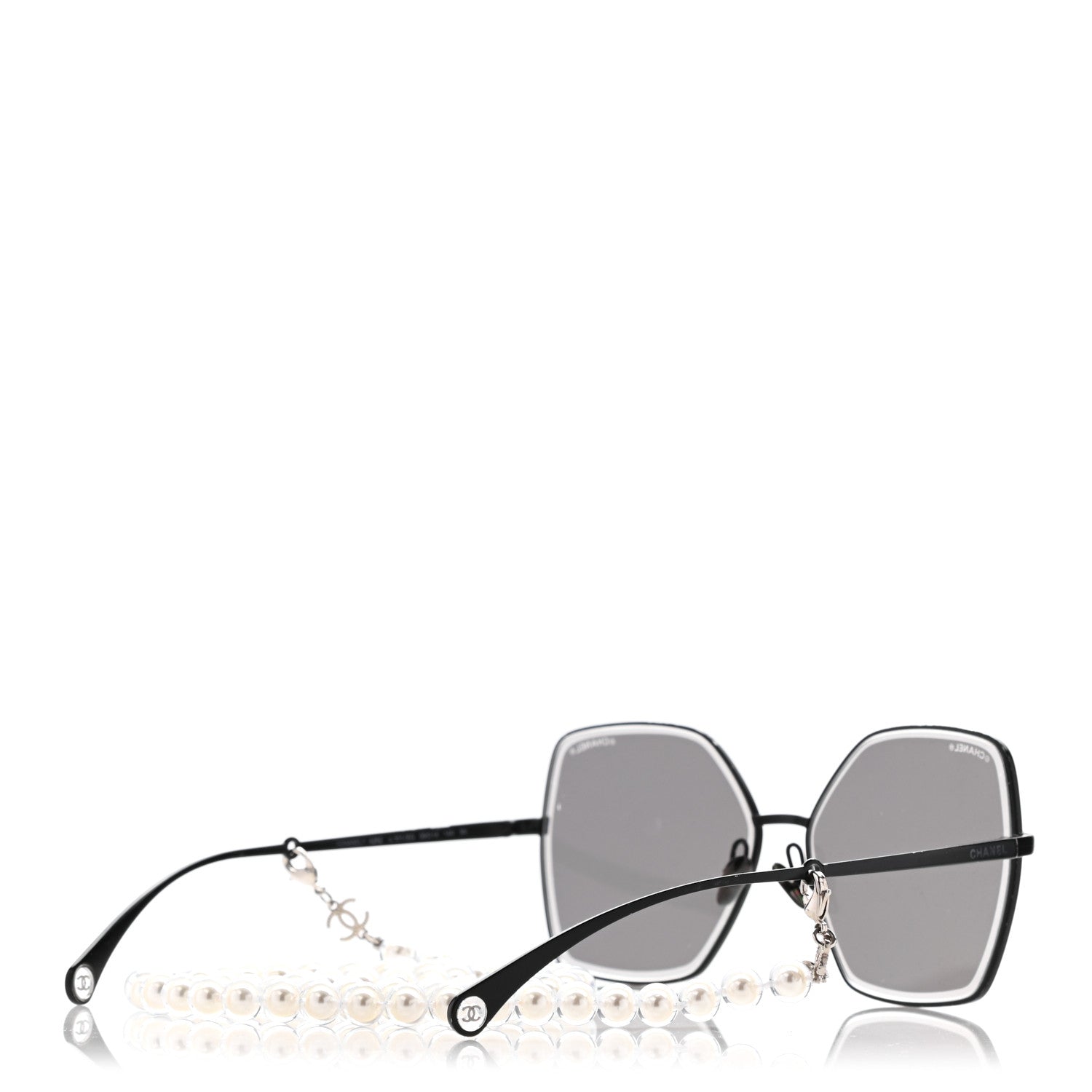 Chanel Metal Butterfly Removable Pearl Chain Sunglasses 4262 Black 4 of 8