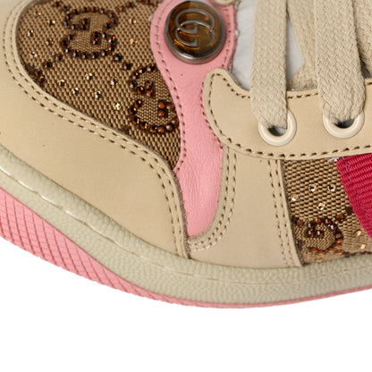 Gucci New GG Monogram Nubuck Web Crystal Embellished Womens Screener Sneakers 36.5 Camel Ebony Wild Rose 8 of 9