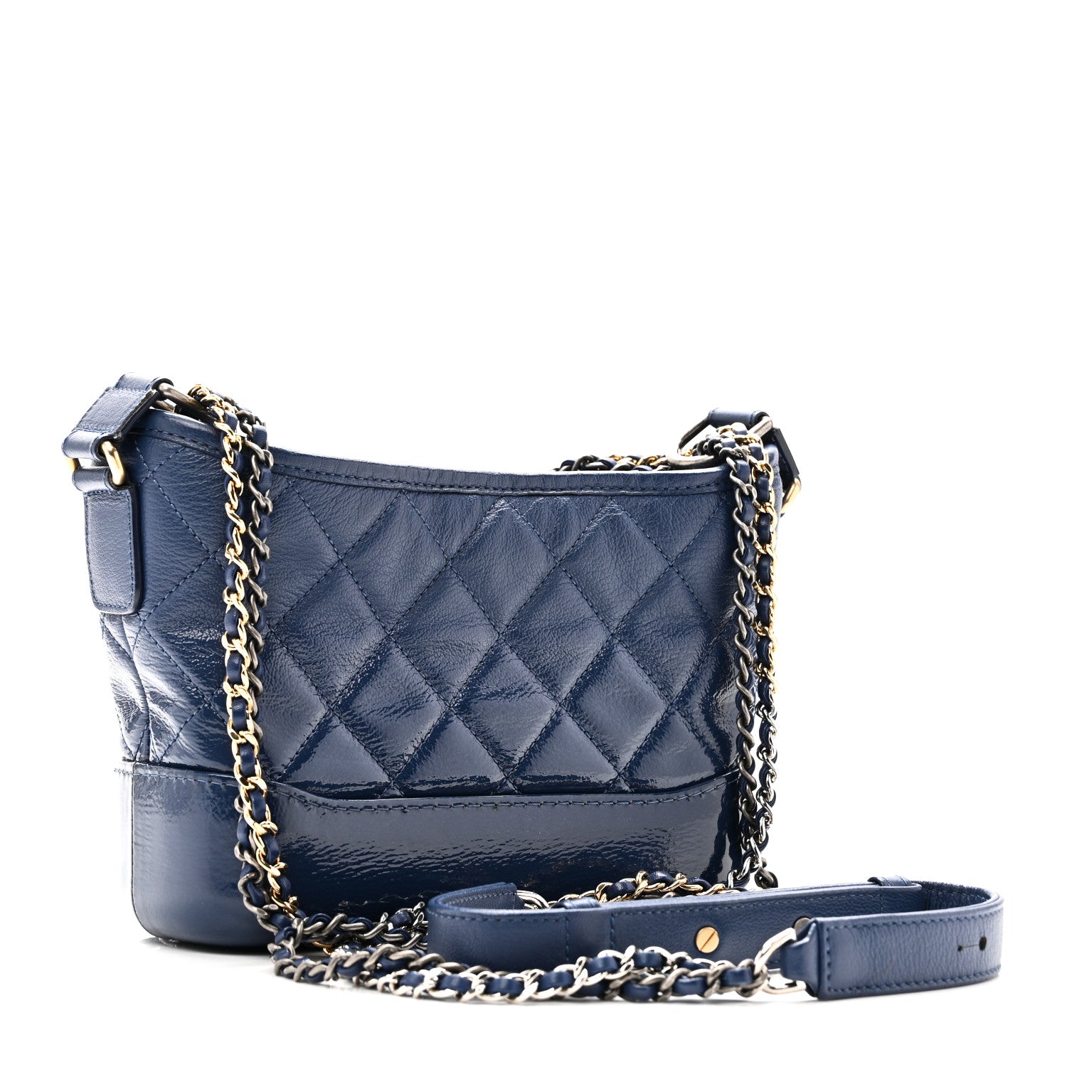 Chanel Patent Goatskin Quilted Small Gabrielle Hobo Blue 3 of 10