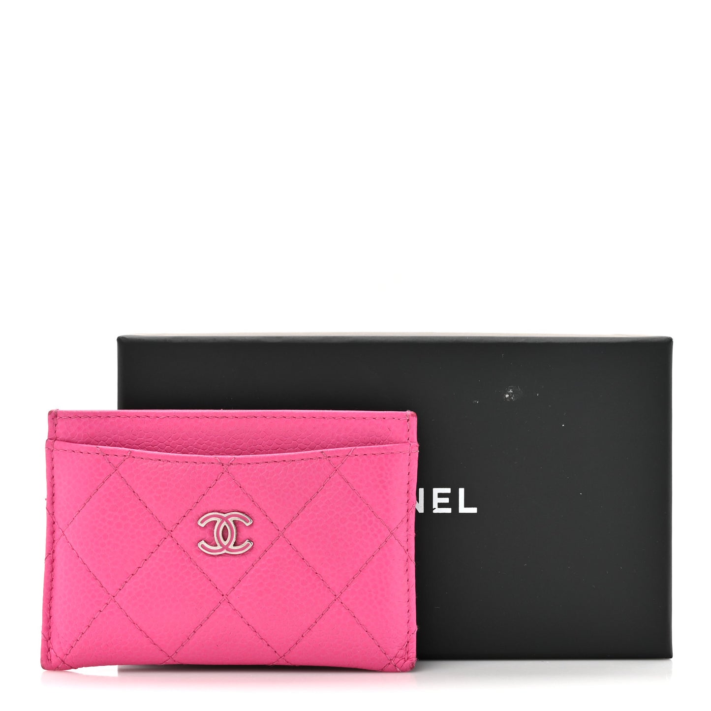 Caviar Quilted Enamel Card Holder Pink