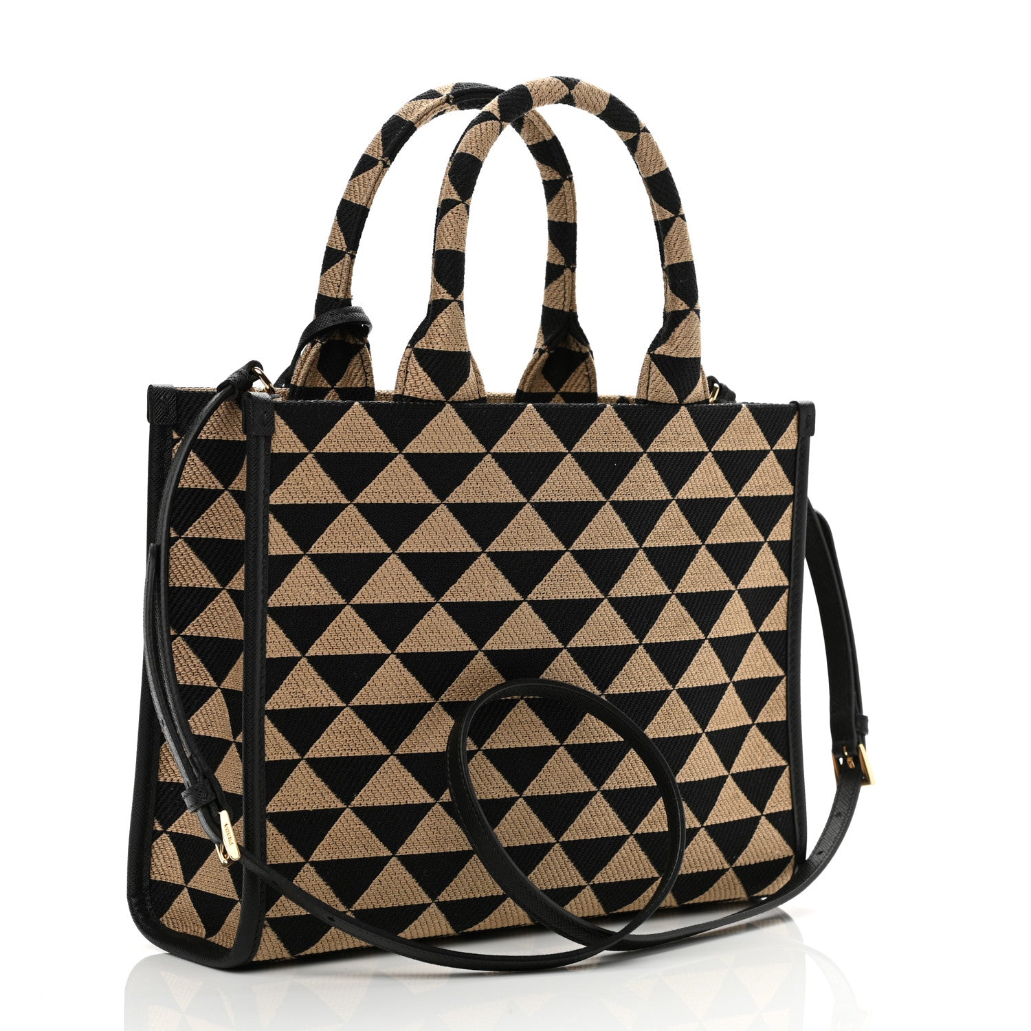 Prada Jacquard Saffiano Triangolo Symbole Embroidered Small Tote Black Corda 3 of 10